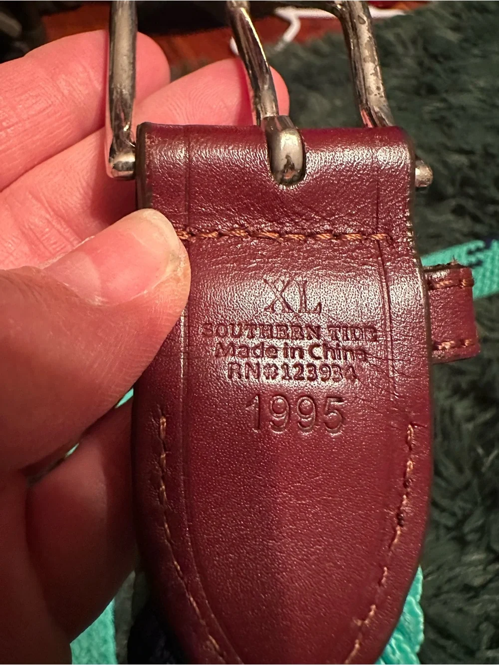 3/$25 ✨ Southern Tide Stretch Woven Belt Aqua Navy Leather Trim Size 1995